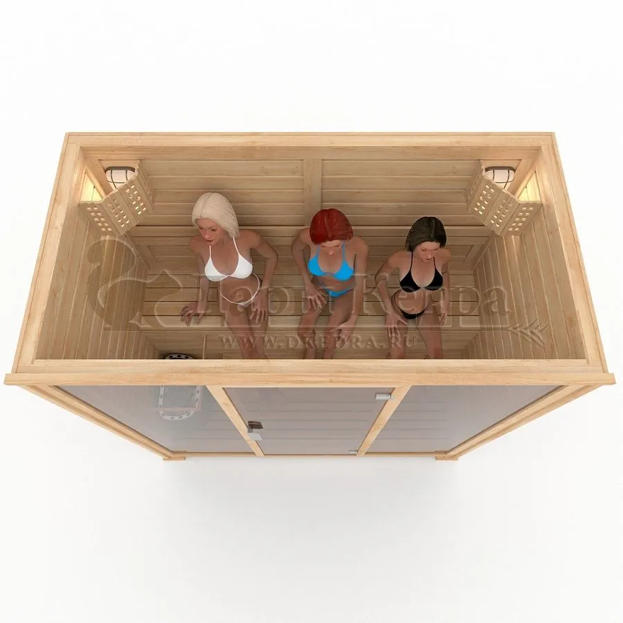 Трехместная финская сауна кабина из кедра с электрокаменкой