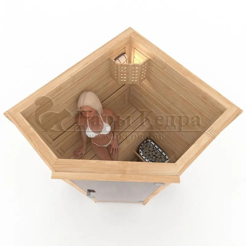 Одноместная угловая финская сауна кабина из кедра с электрокаменкой