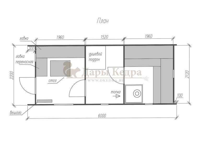 Каркасная баня «Барн» из кедра 6х2,2 метра